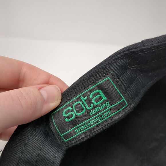 MN Paddle Strapback 5 Panel Cap Black One Size Adjustable Leather Patch Sota - Picture 8 of 8